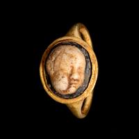 A Roman Gold Finger Ring with Glass Cameo of Eros