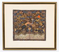 A Chinese Embroidered Silk Rank Badge Height 17 1/4 x width 19 1/4 inches (framed).