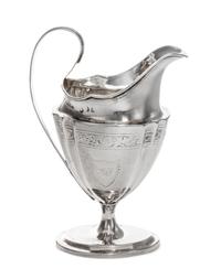 A George III Irish Silver Creamer, Dublin, Circa 1800, maker's mark rubbed, possibly G&PW, having incised floral decoration.