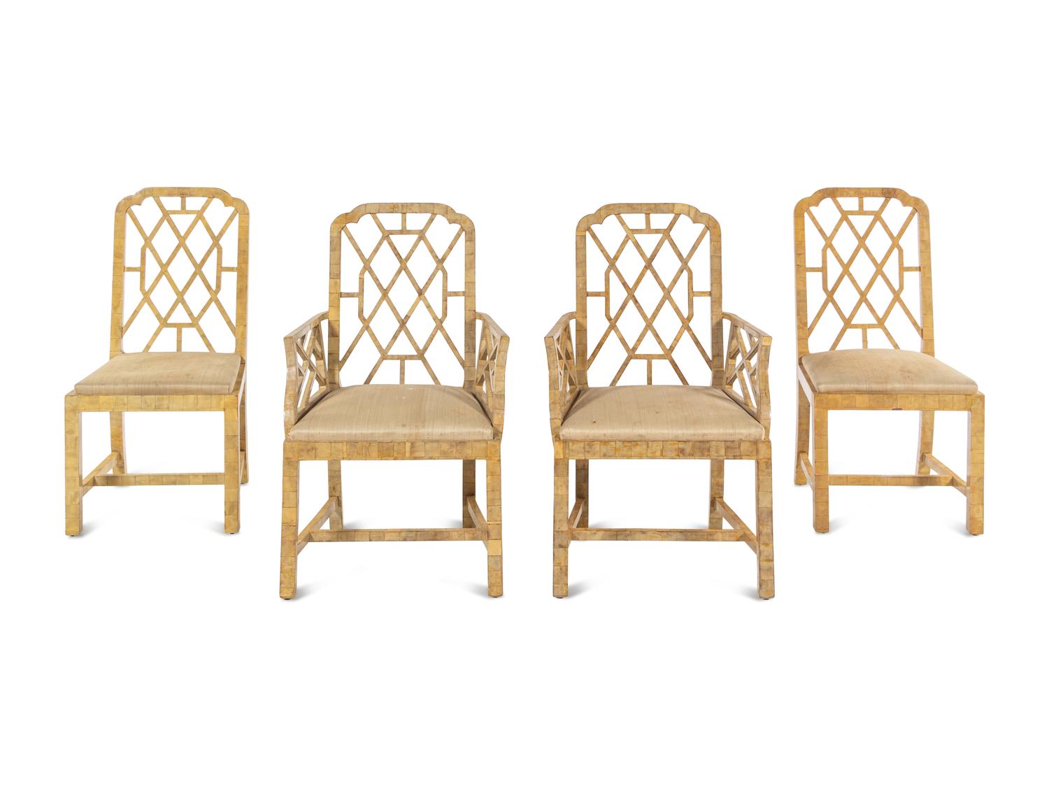 A Set of Four Georgian Style Bone-Veneered Dining Chairs