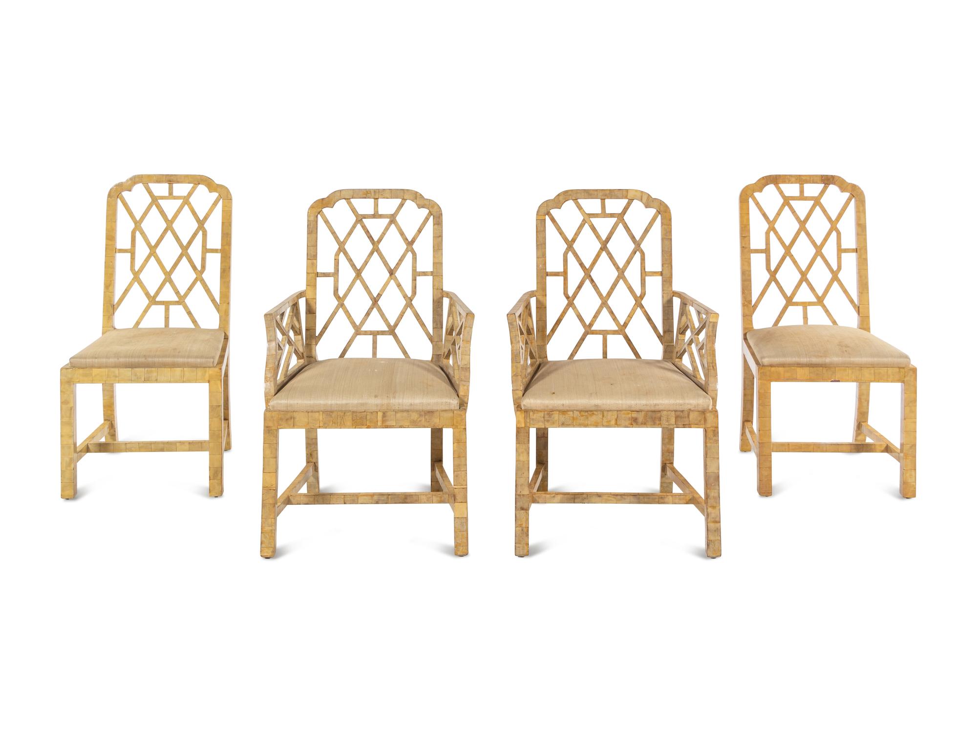 A Set of Four Georgian Style Bone-Veneered Dining Chairs
