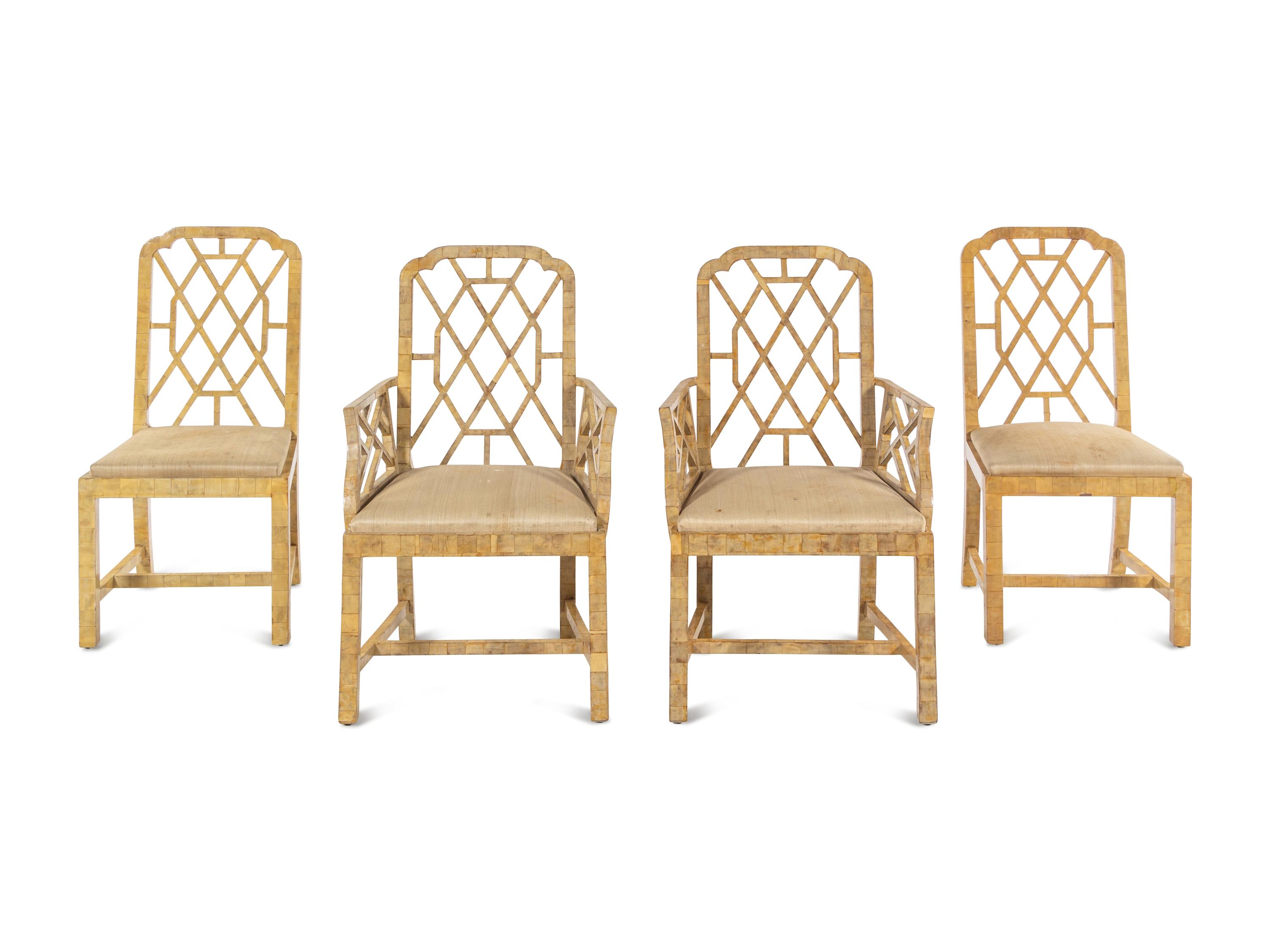 A Set of Four Georgian Style Bone-Veneered Dining Chairs
