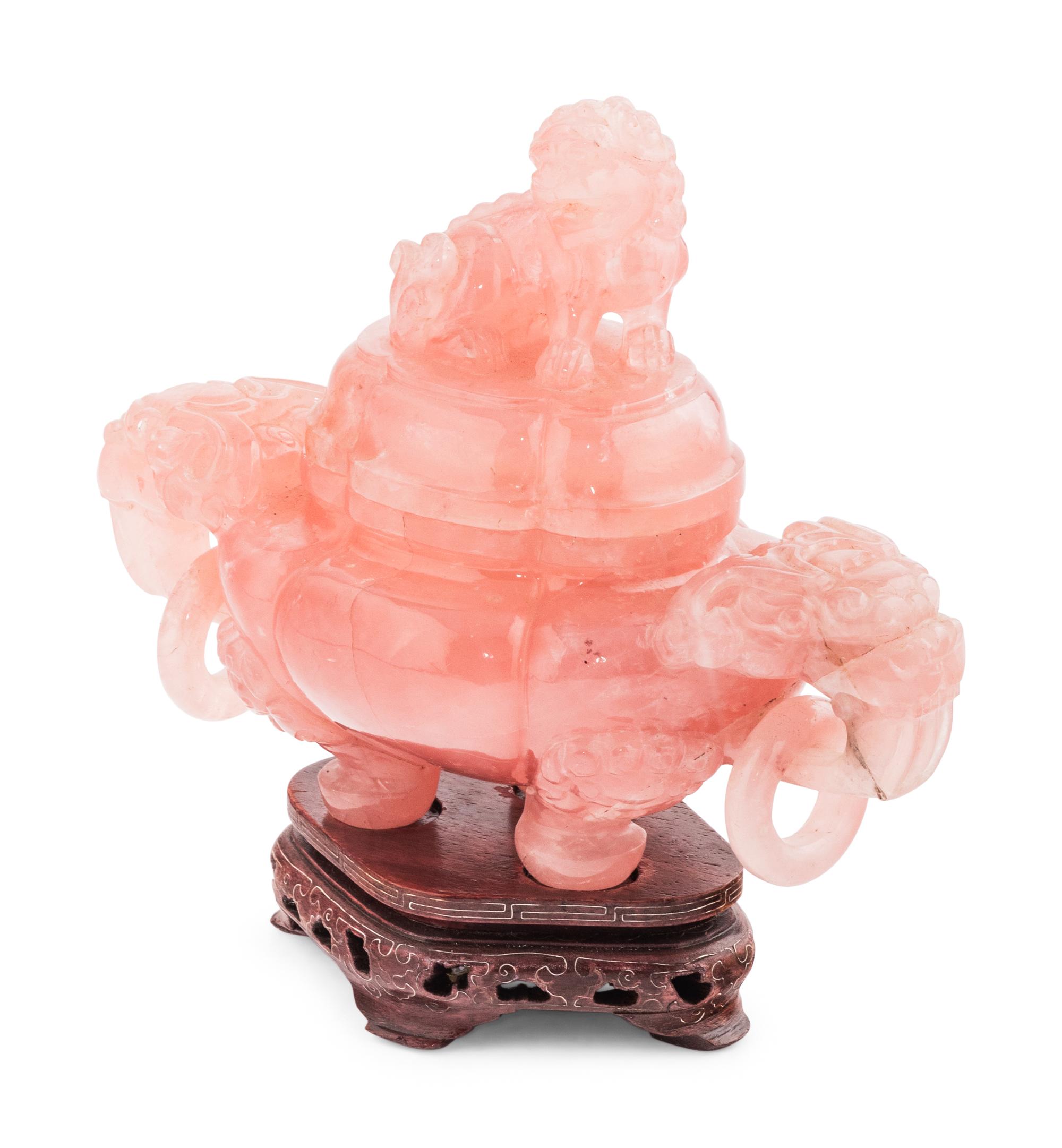 A Chinese Carved Rose Quartz Incense Burner