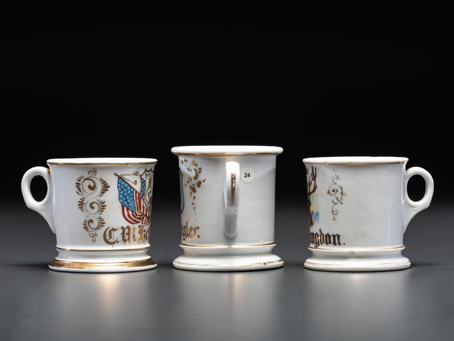 Three Fraternal Porcelain Shaving Mugs
