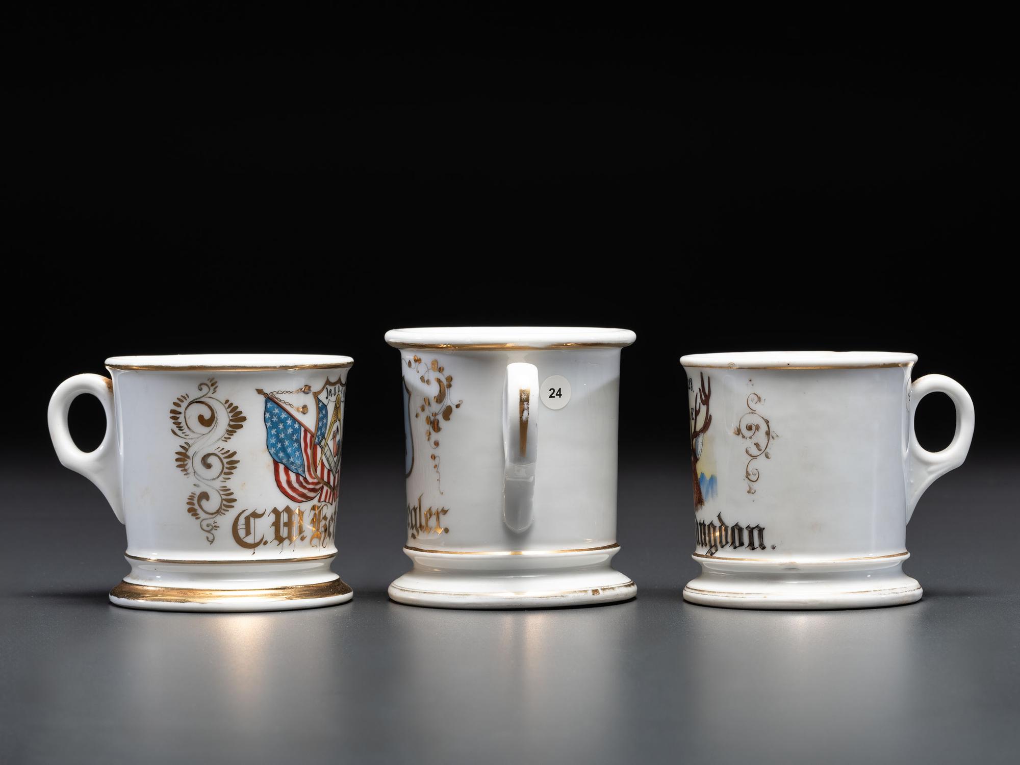 Three Fraternal Porcelain Shaving Mugs