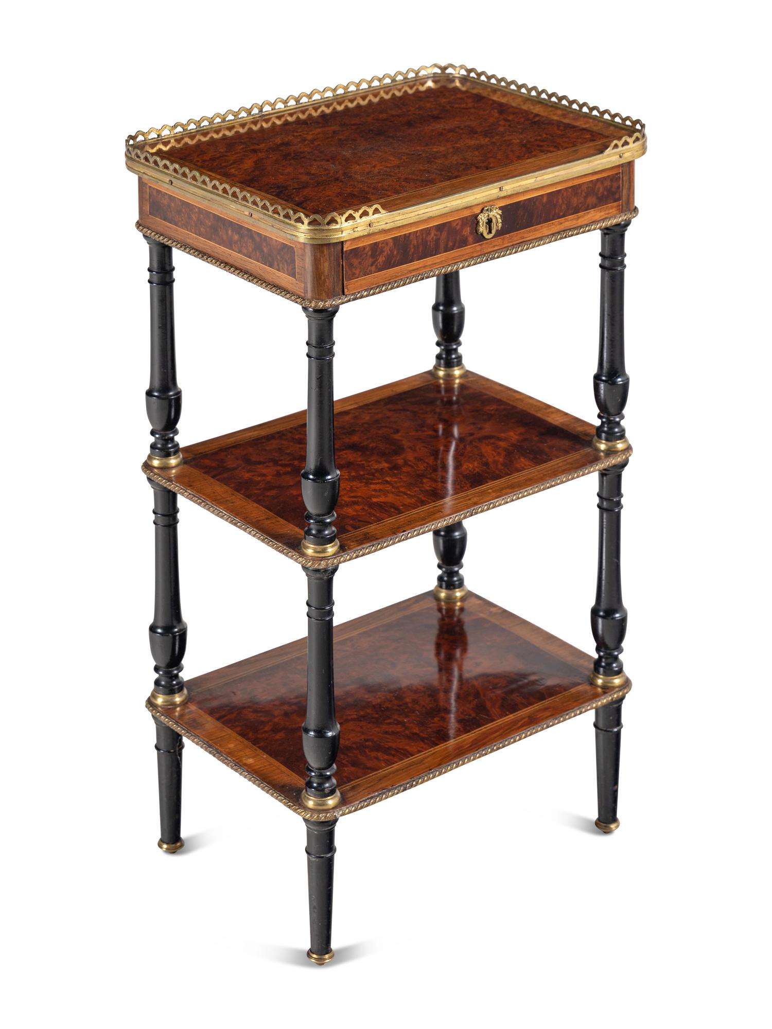 A Napoleon III Part-Ebonized Burl Amboyna Side Table
