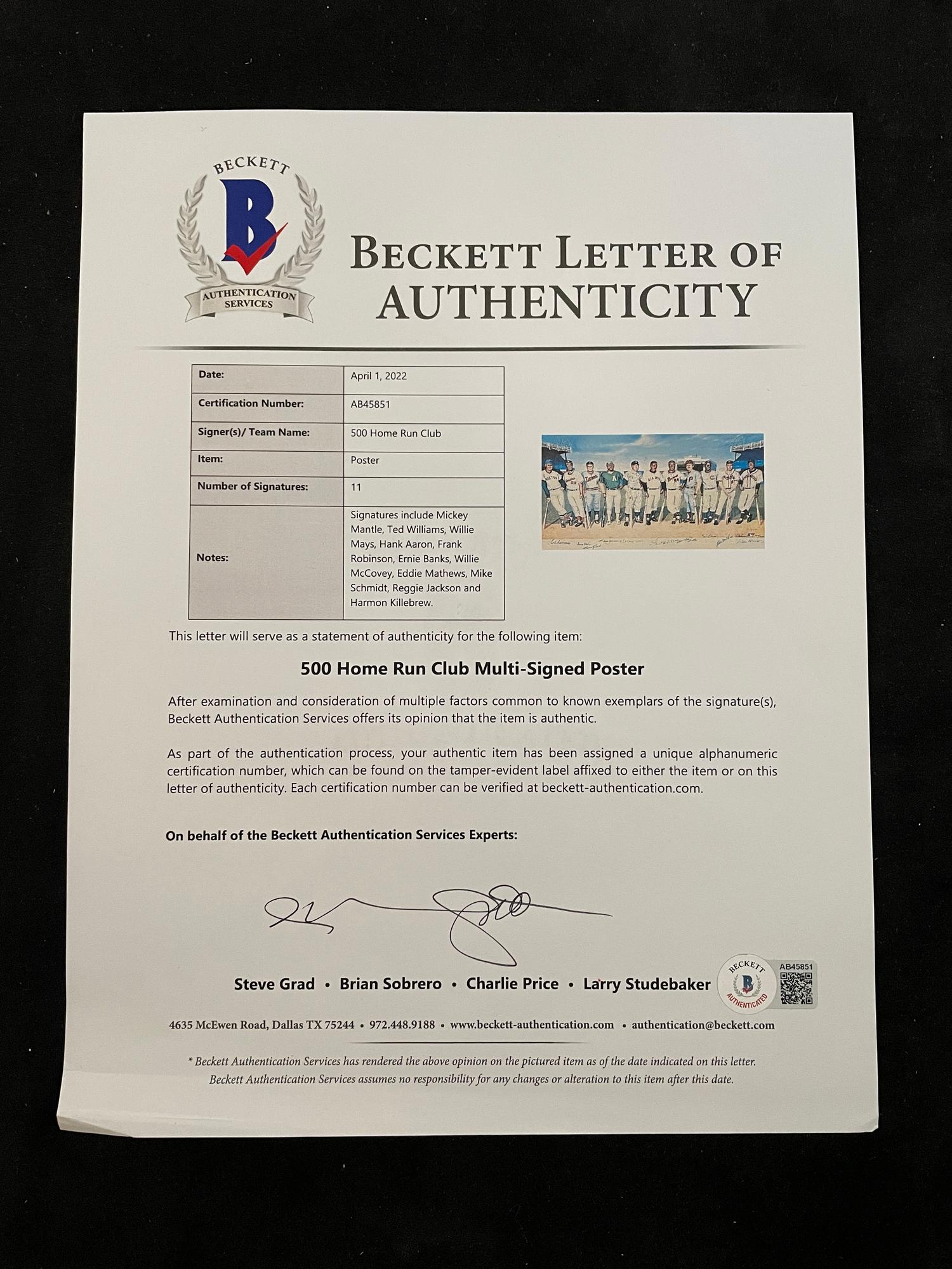 A 500 Home Run Club Signed Autograph Ron Lewis Limited Edition Print (Beckett Authentication Services Letter BAS Certified)