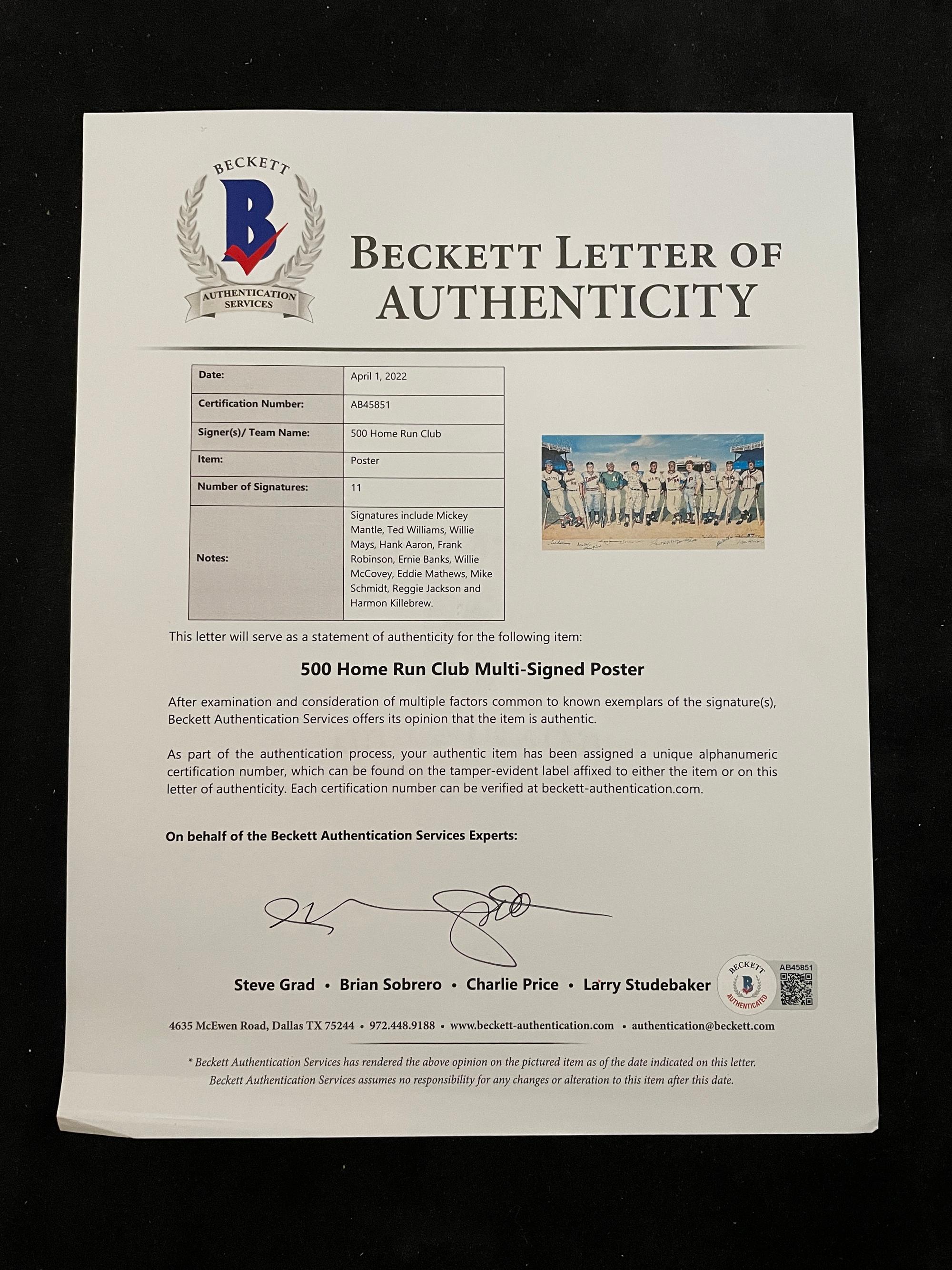 A 500 Home Run Club Signed Autograph Ron Lewis Limited Edition Print (Beckett Authentication Services Letter BAS Certified)