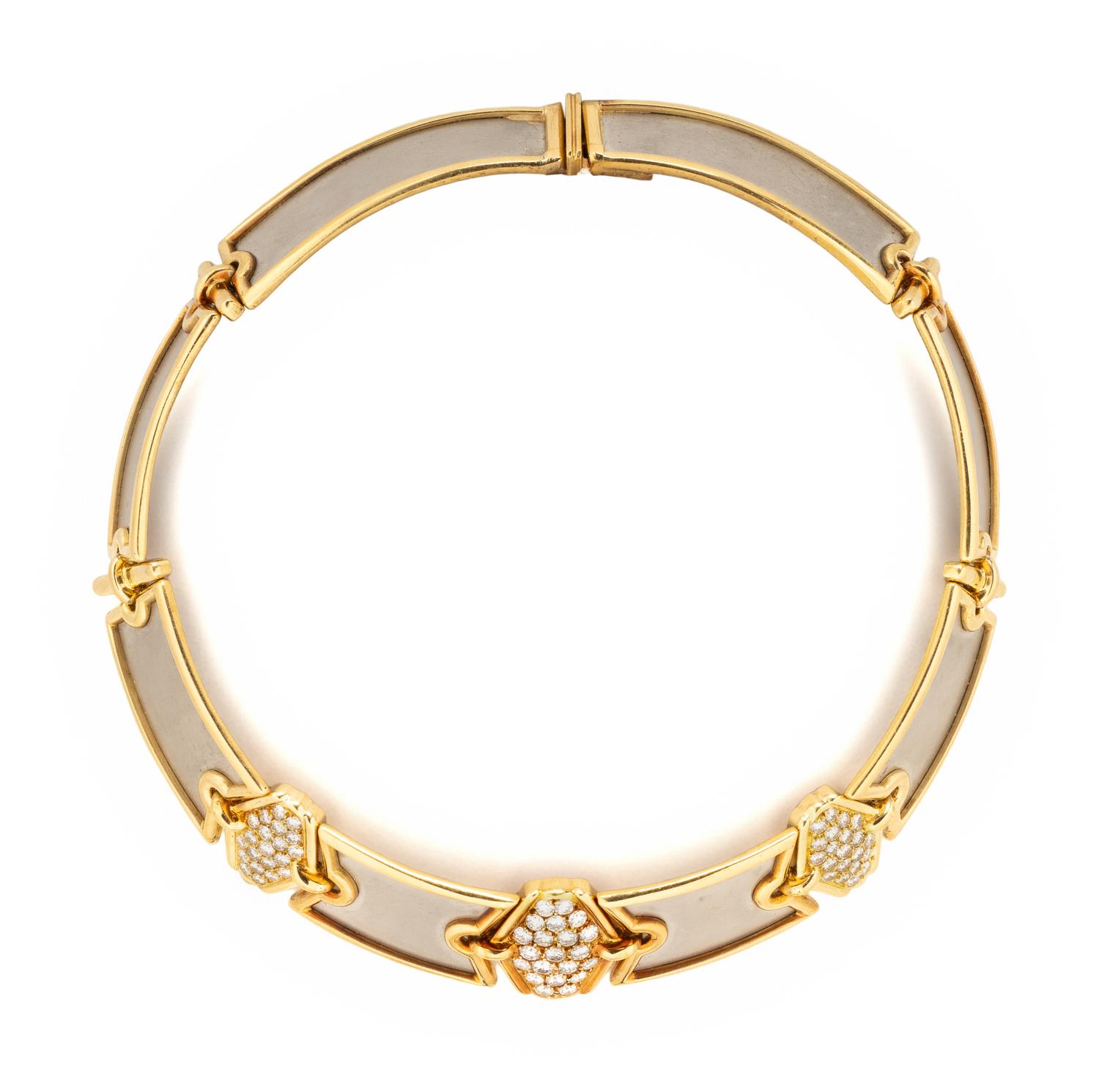PLATINUM, YELLOW GOLD, AND DIAMOND CHOKER NECKLACE