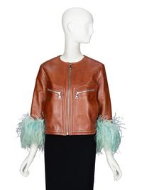 PRADA, FEATHER-TRIM LEATHER JACKET
