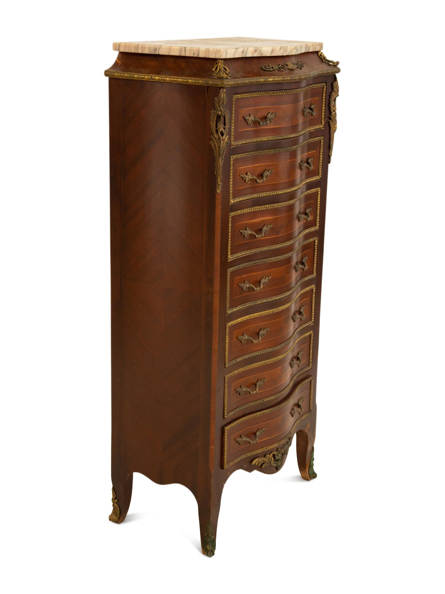 A Louis XV Style Gilt Bronze Mounted Marble Top Semainier
