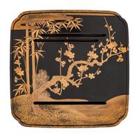 A Japanese Gilt Decorated Black Lacquer Square Stand