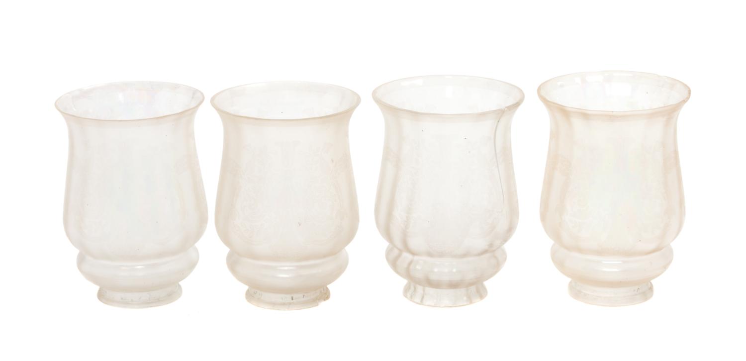 A Set of Four Etched Glass Verre de Soie Shades Height 5 1/2 inches. — LIKELY STEUBEN
