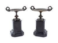 A Pair of Neoclassical Bronze and Slate Tazza