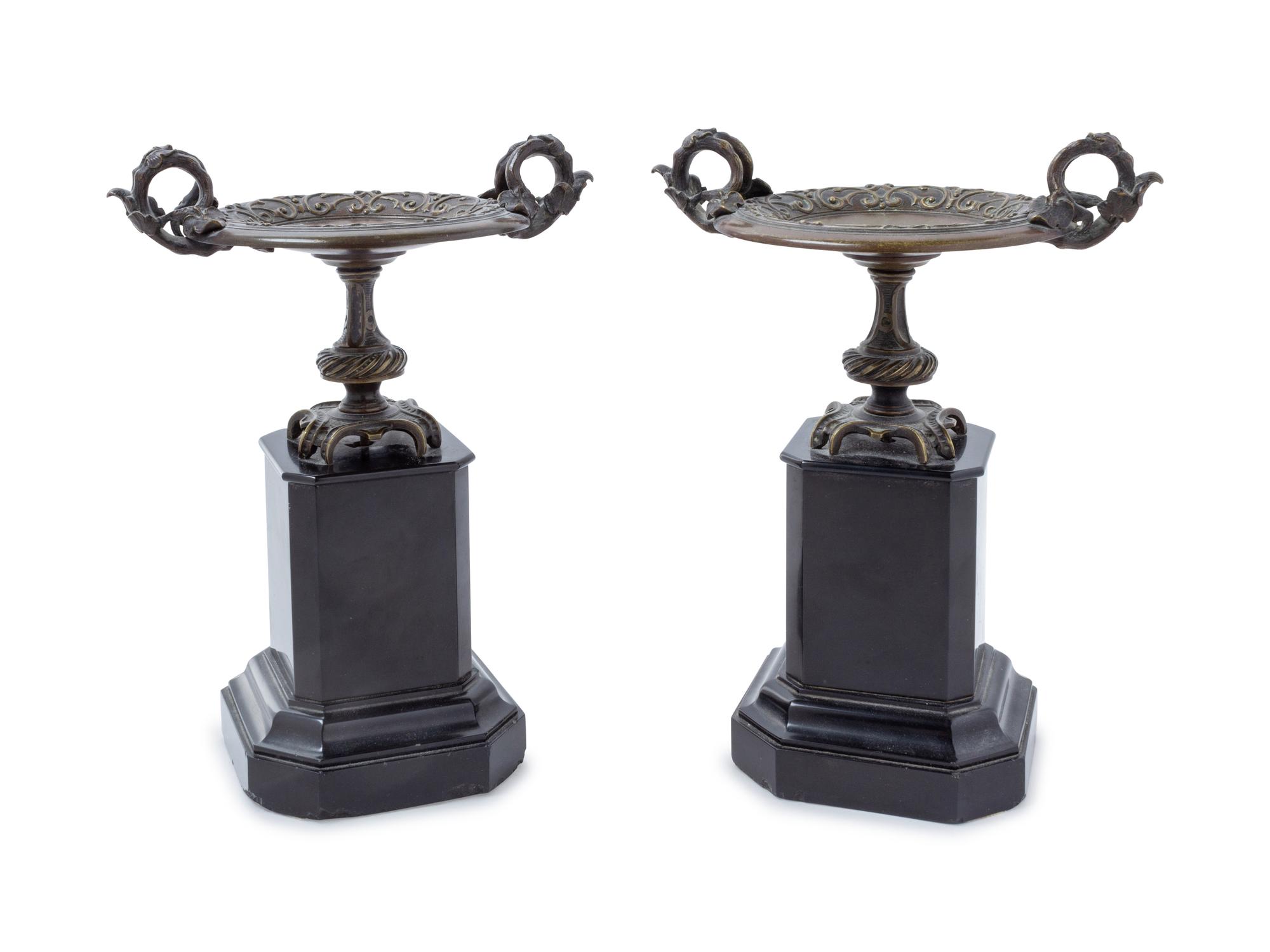 A Pair of Neoclassical Bronze and Slate Tazza