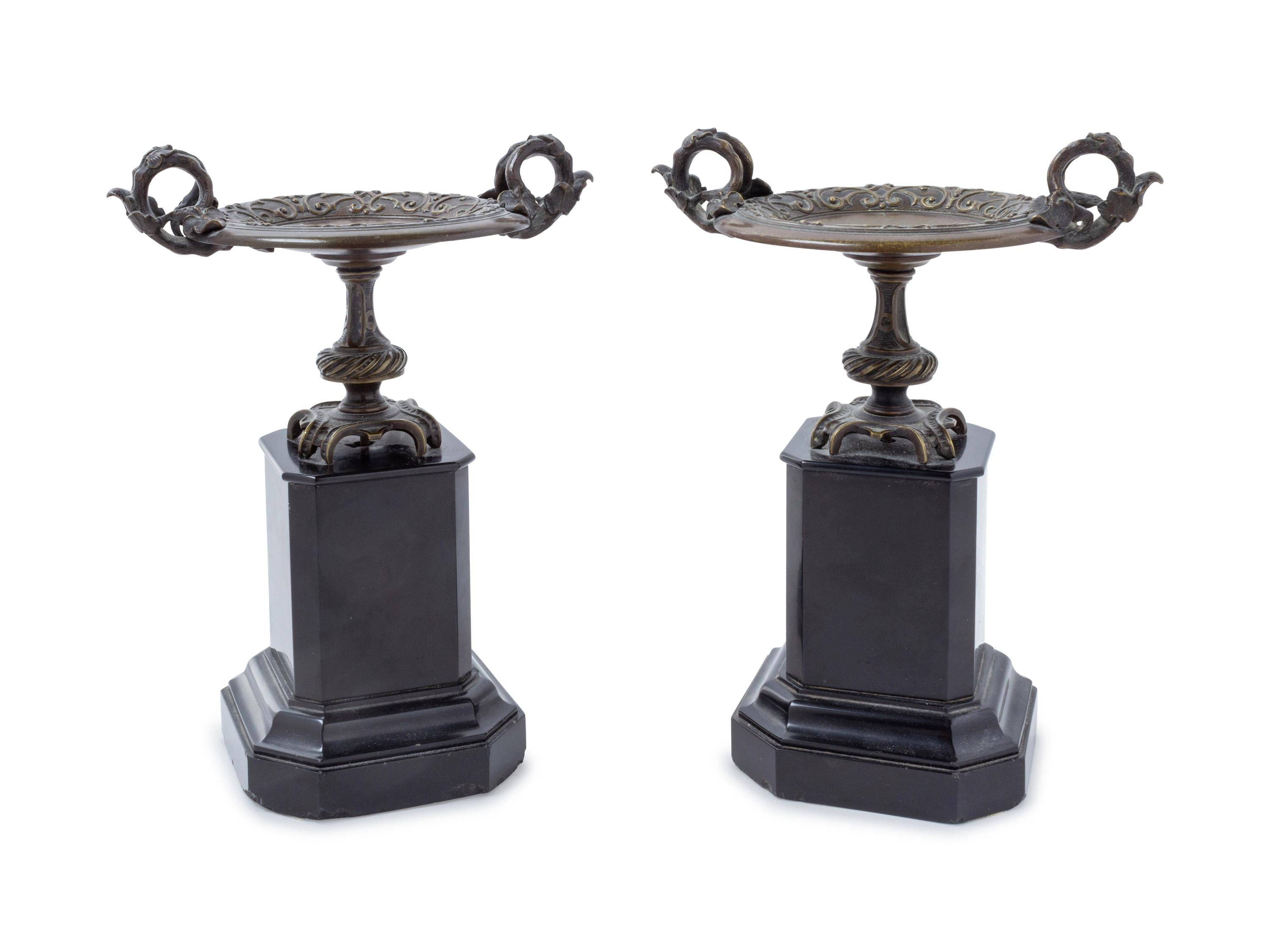 A Pair of Neoclassical Bronze and Slate Tazza