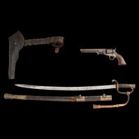 Archive of a Confederate Mobile-Made Etched Blade Staff & Field Officers Sword, Leech & Rigdon Two-Piece Belt Plate and Belt, Colt Navy and Holster likely of Capt. (Lt. Col.) R.H Shotwell