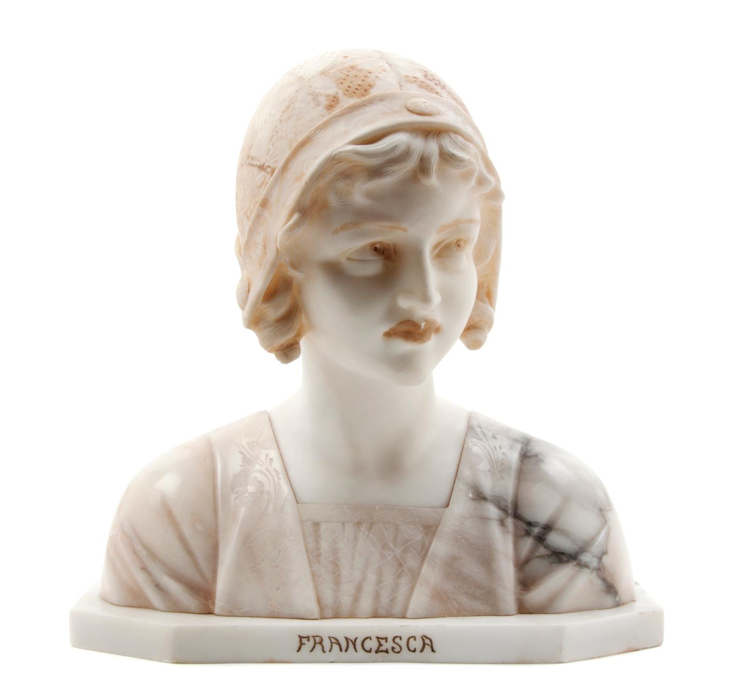 An Italian Marble and Alabaster Bust, Height 13 3/4 inches.
