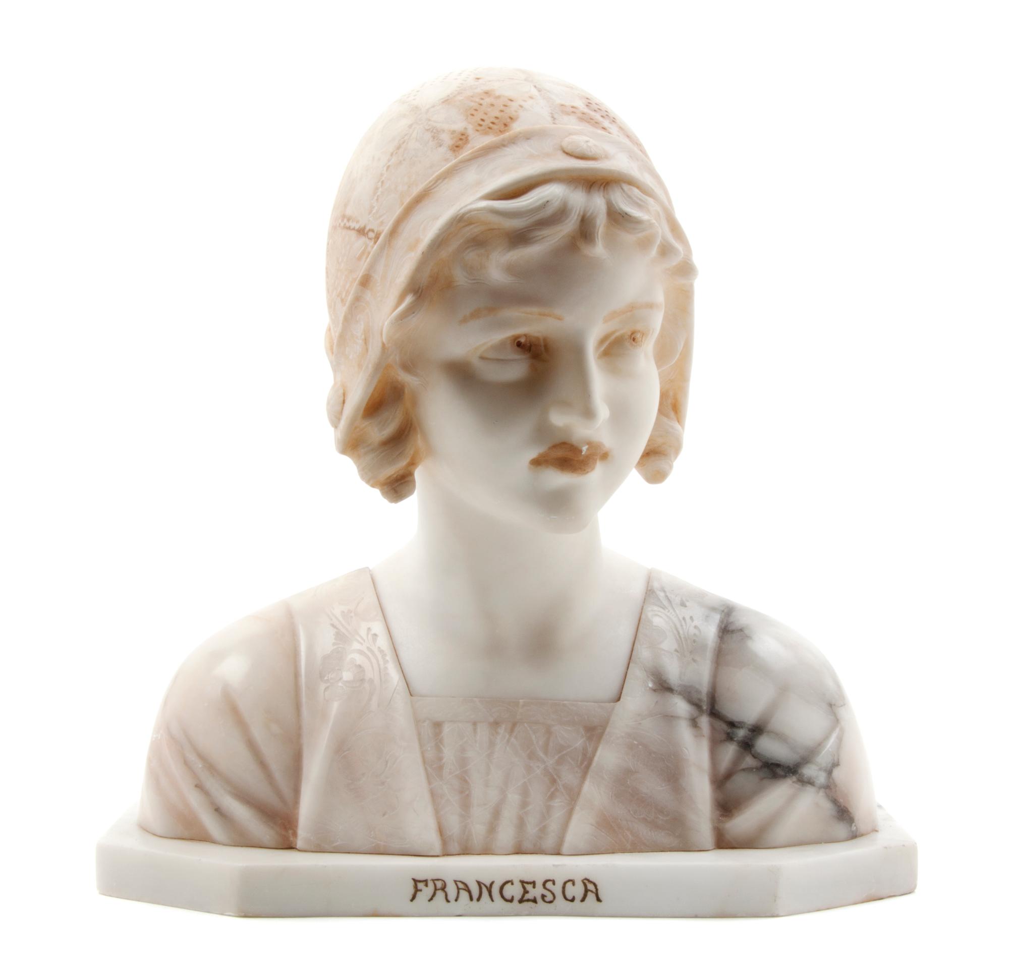 An Italian Marble and Alabaster Bust, Height 13 3/4 inches.