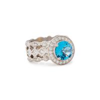 DORIS PANOS, BLUE TOPAZ AND DIAMOND RING