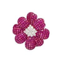 RUBY AND DIAMOND FLOWER BROOCH