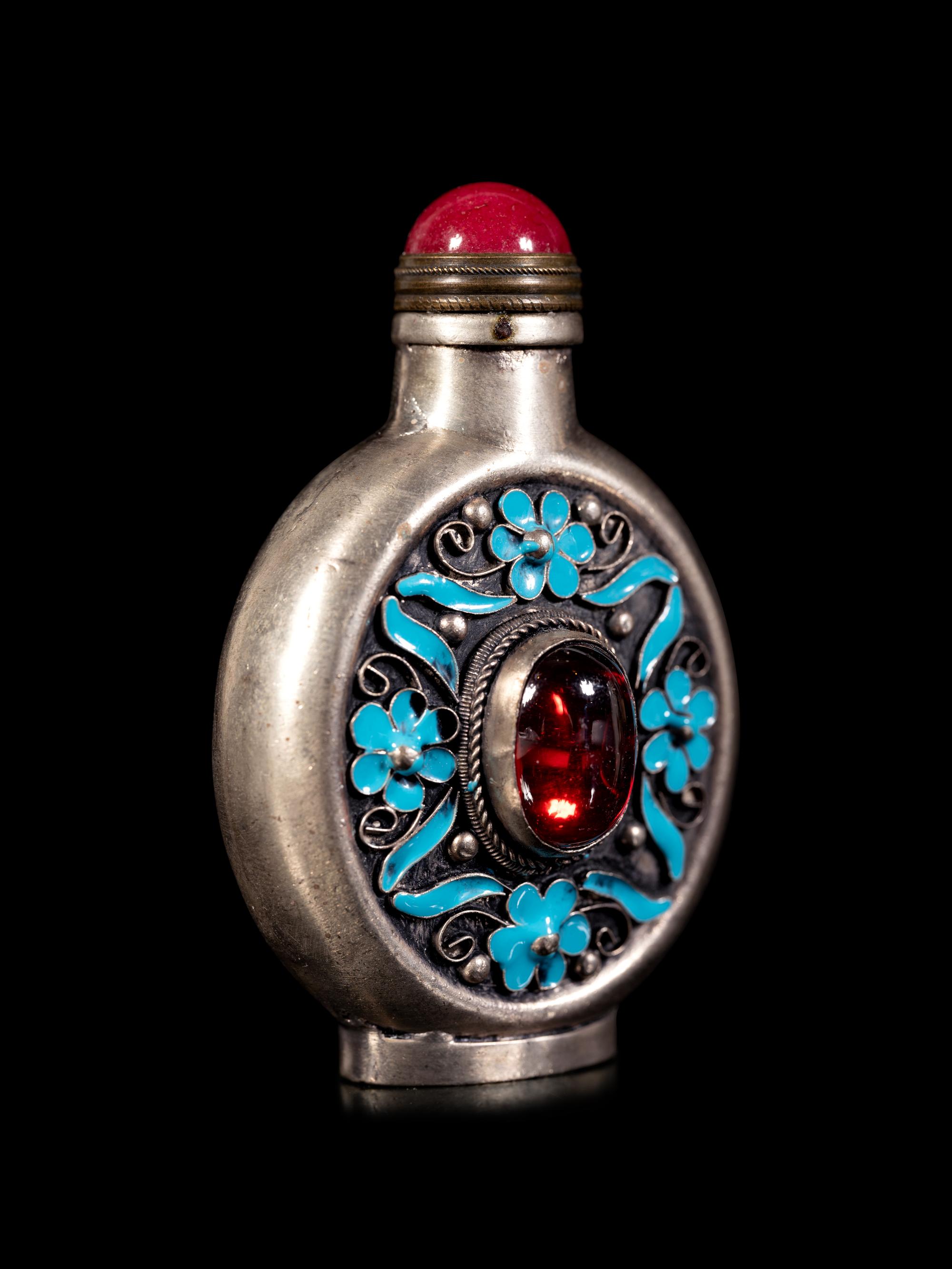 Four Tibetan Silver Mounted Snuff Bottles