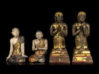 Two Pairs of Burmese Figures of Kneeling Monks