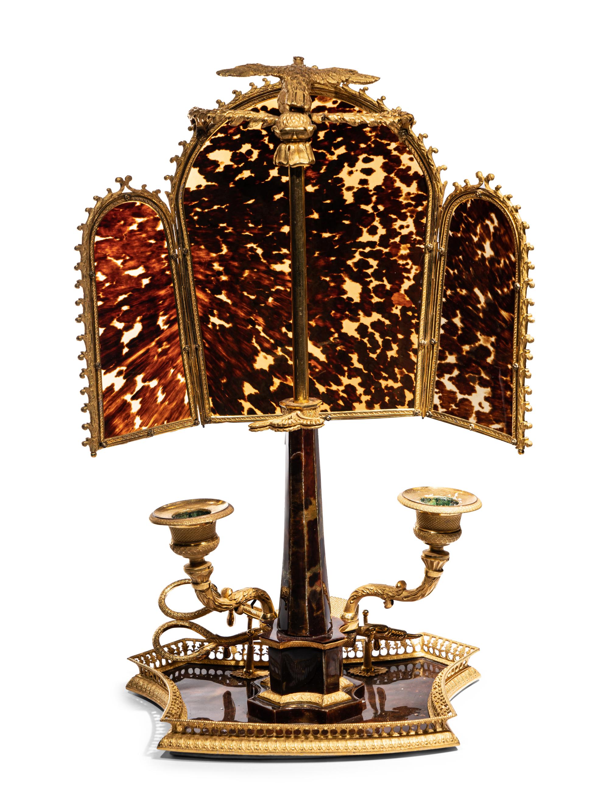 An Empire Gilt Bronze and Tortoiseshell Two-Light Candelabrum à Écran