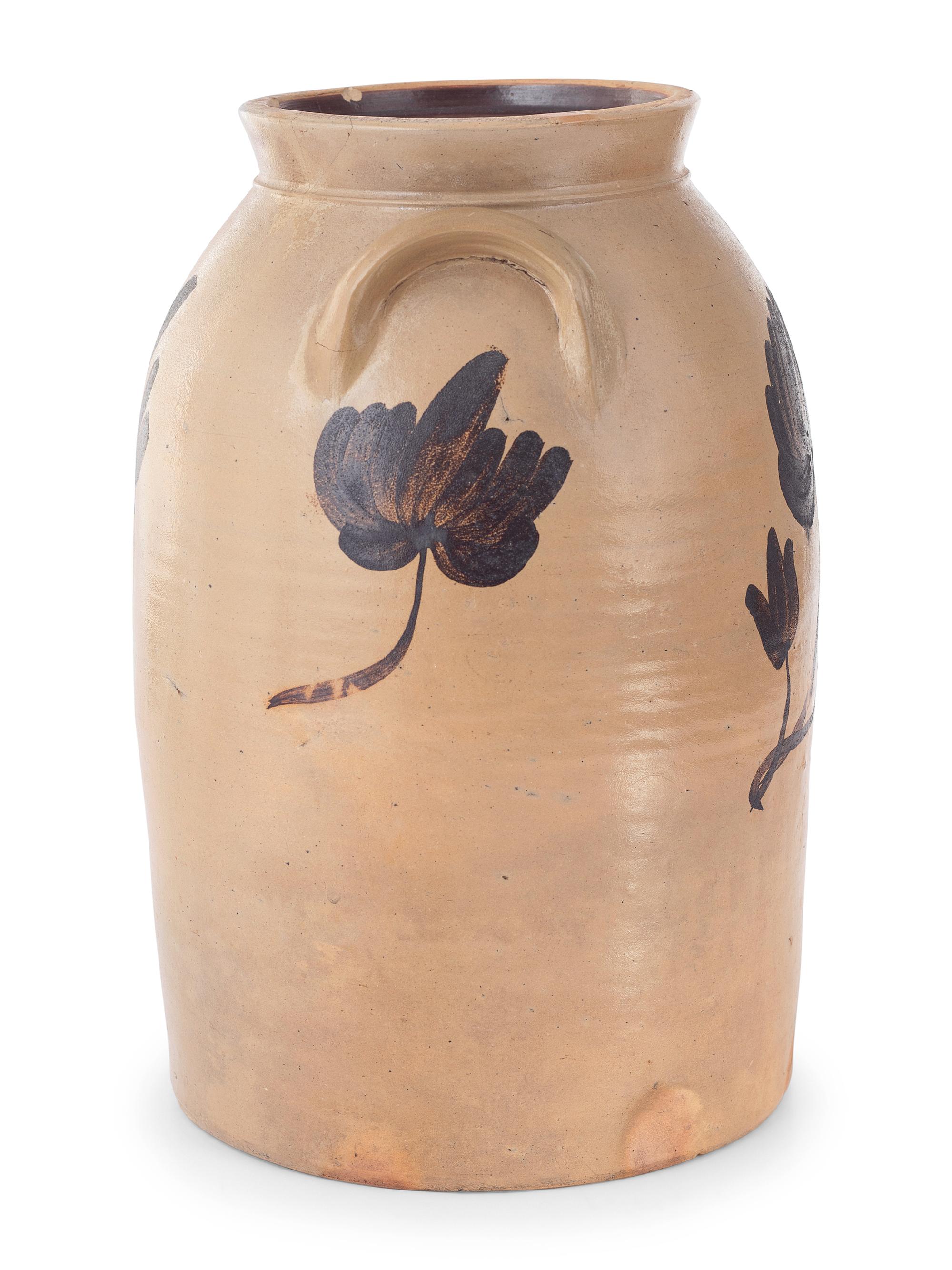 A Four Gallon Stoneware Butter Churn