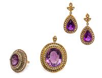 A Collection of Yellow Gold, Amethyst and Seed Pearl Jewelry, 29.40 dwts.