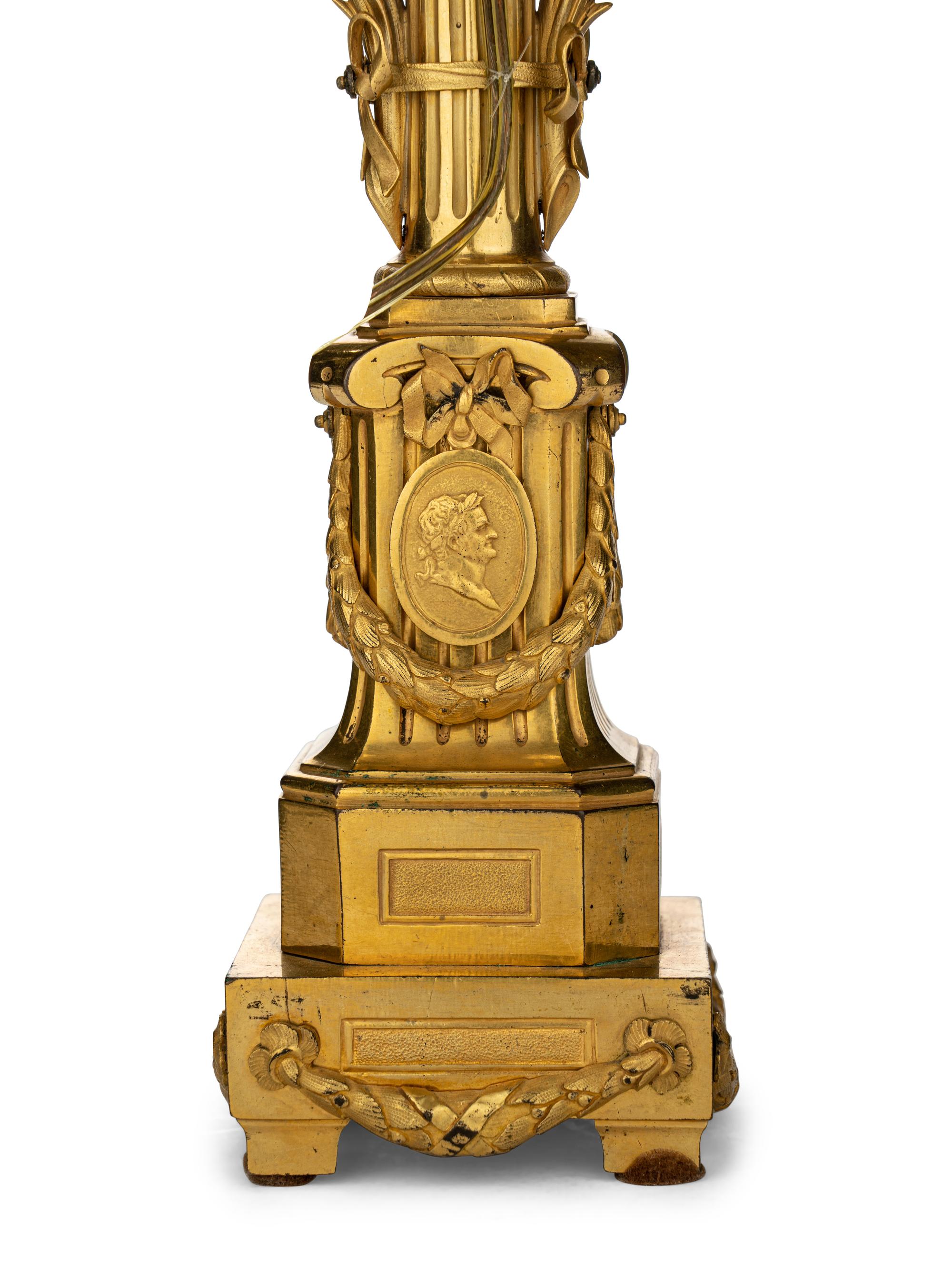 A Pair of Louis XVI Gilt Bronze Two-Light Lamps