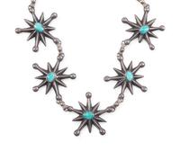 Navajo Sandcast Silver and Turquoise Star Necklace