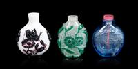 Five Chinese Peking Glass Snuff Bottles Height of tallest 2 1/2 inches. — 19TH-20TH CENTURY