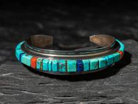 Silver and Cobblestone Inlay Cuff Bracelet