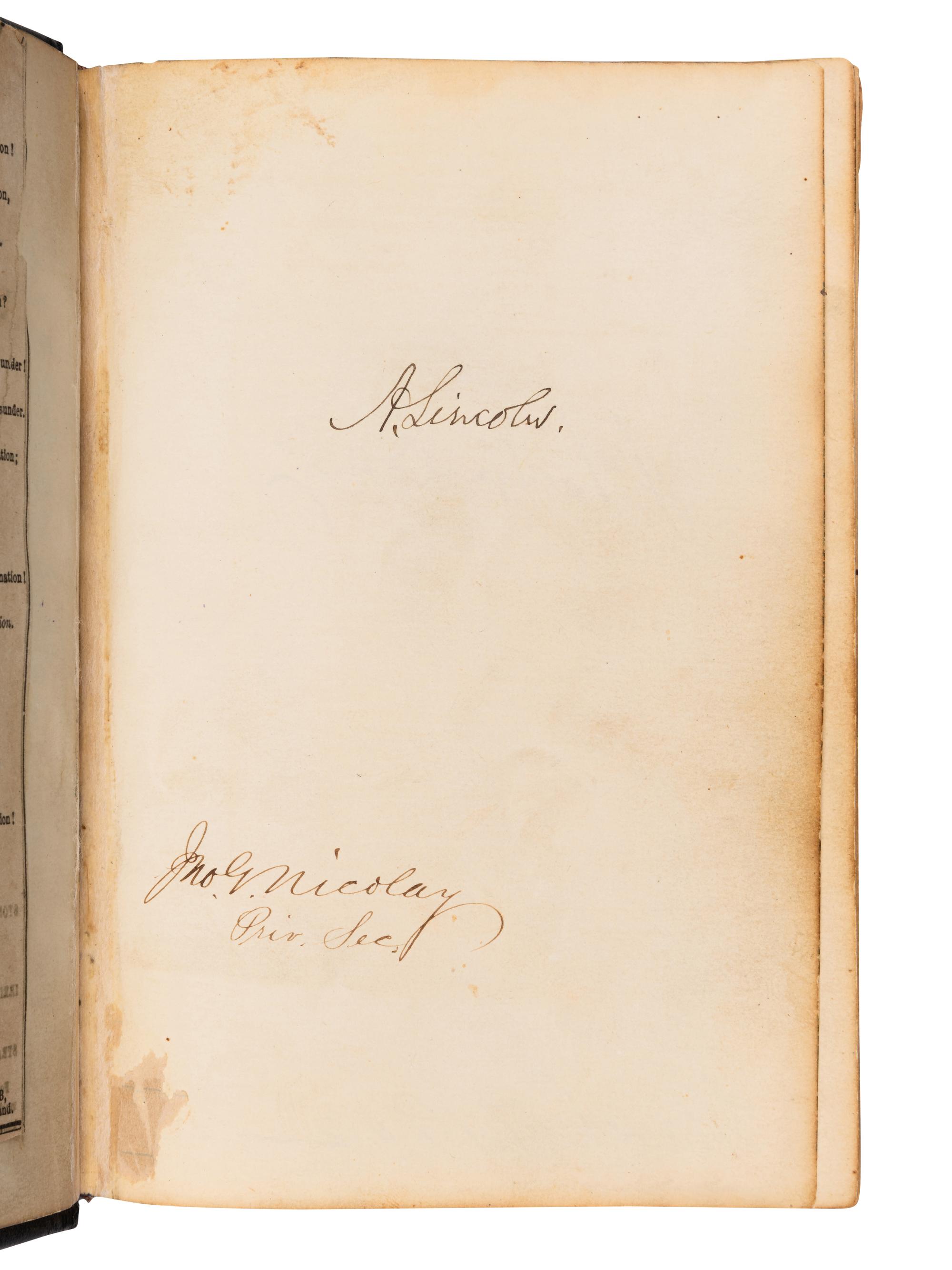 [LINCOLN, Abraham (1809-1865), and others--AUTOGRAPH ALBUM]. An autograph album, c.1860’s, assembling more than 140 signatures and inscriptions by various statesmen, military officers and other prominent figures of the Civil War Era, including three present, past or future Presidents.