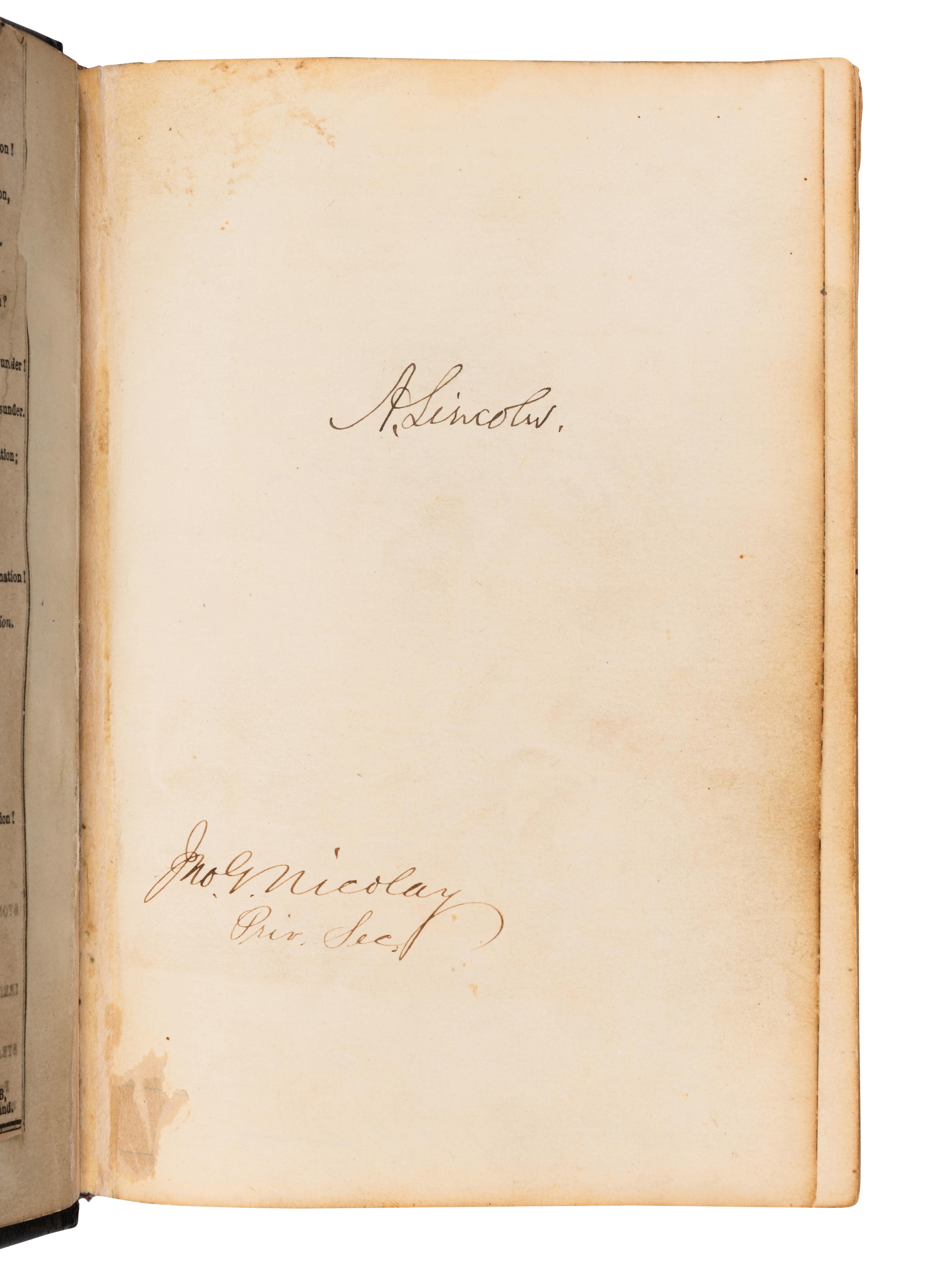 [LINCOLN, Abraham (1809-1865), and others--AUTOGRAPH ALBUM]. An autograph album, c.1860’s, assembling more than 140 signatures and inscriptions by various statesmen, military officers and other prominent figures of the Civil War Era, including three present, past or future Presidents.
