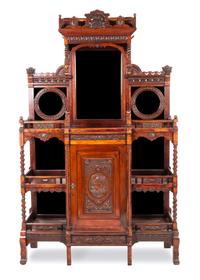 A Renaissance Revival Mahogany Hall Etagere 19TH CENTURY Height 80 x width 50 1/2 x depth 14 1/2 inches. — 19TH CENTURY