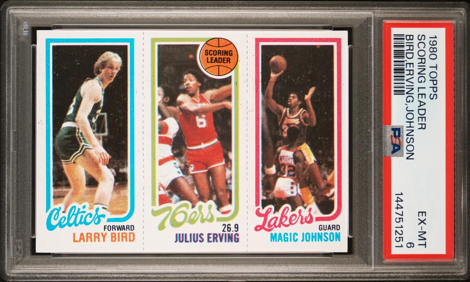 A 1980 Topps Larry Bird Magic Johnson Rookie Basketball Card (PSA 6 EX-MT)