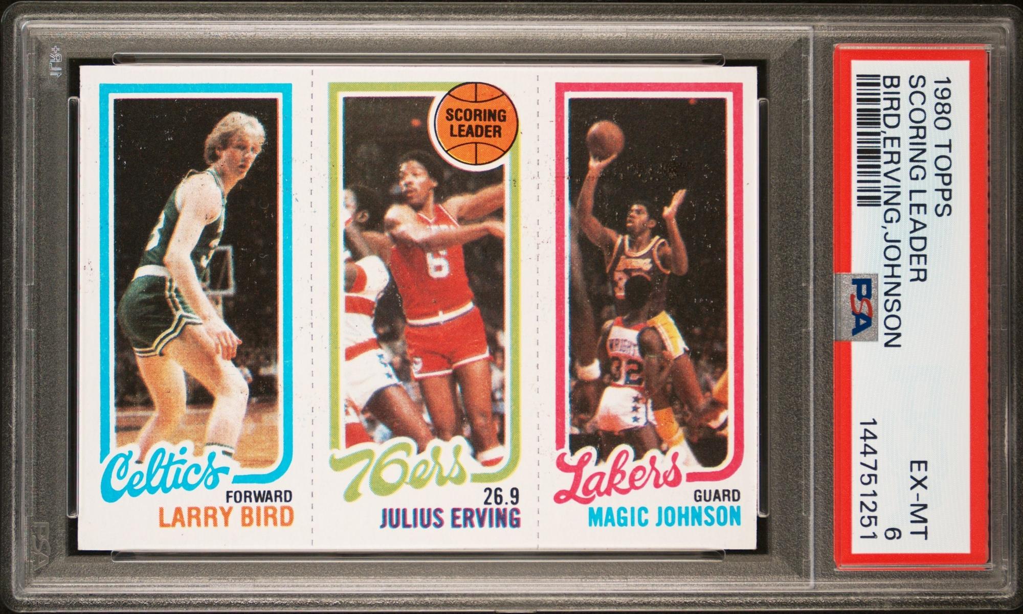 A 1980 Topps Larry Bird Magic Johnson Rookie Basketball Card (PSA 6 EX-MT)