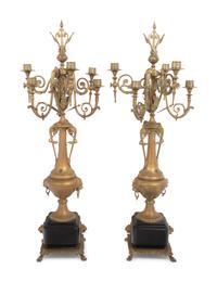 A Pair of French Neoclassical Gilt Metal Six-Light Candelabra