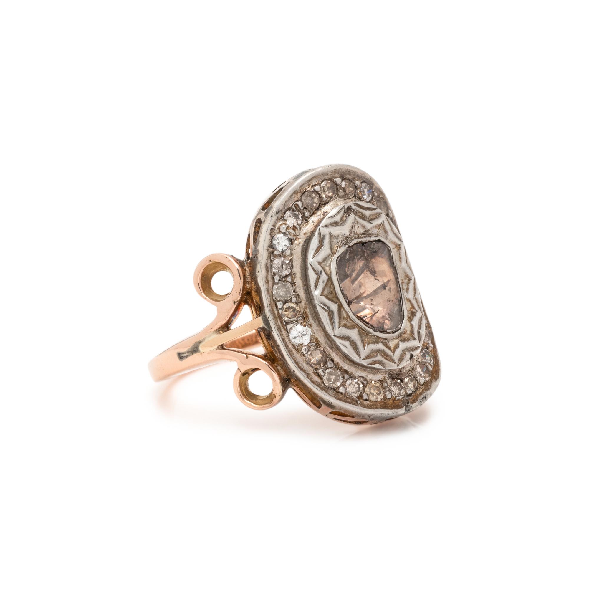 ANTIQUE, SILVER-TOPPED GOLD AND DIAMOND RING