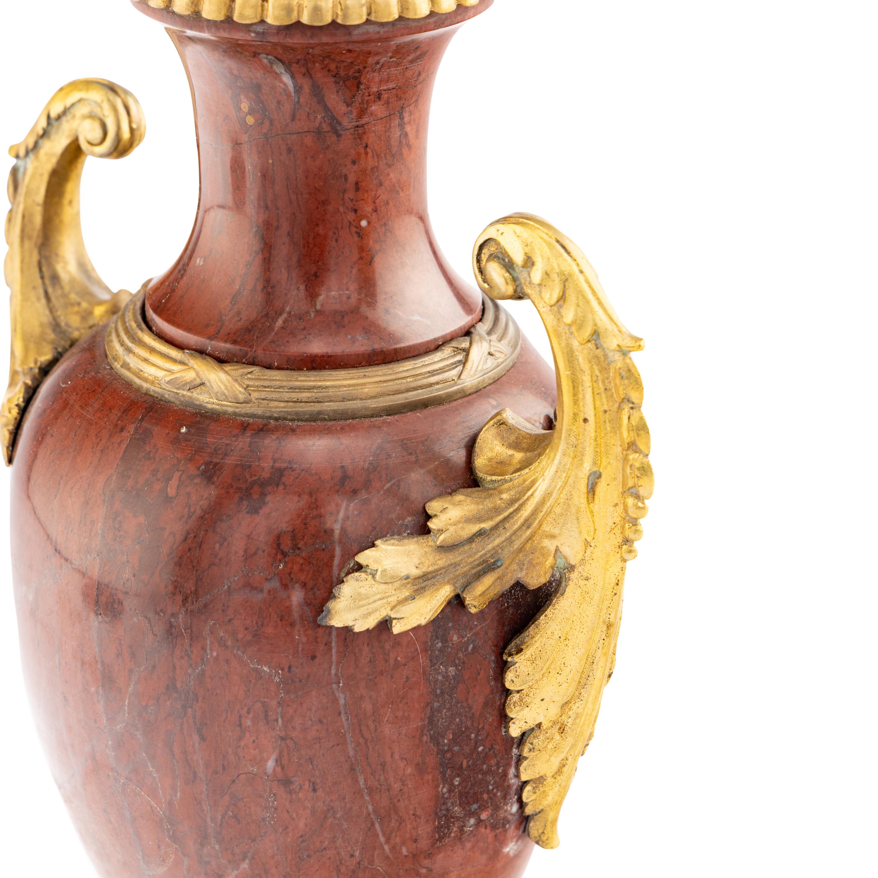 A Neoclassical Style Gilt Bronze Mounted Rouge Marble Covered Urn