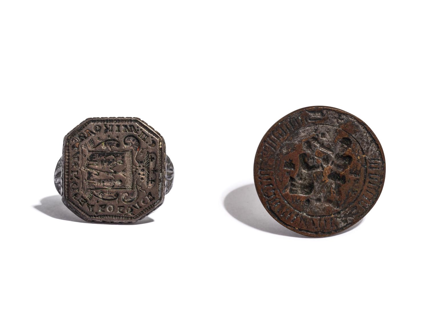 A Medieval Silver Signet Ring — with a brass medallion