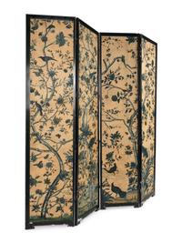 A Chinese Export Blue and White Wallpaper Four-Panel Screen