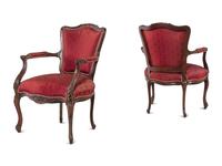 A Pair of Louis XV Style Walnut Fauteuils