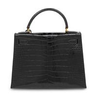 Hermès, Kelly 28 in Shiny Noir Alligator with Strap