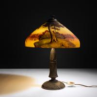 Reverse-painted glass lamp, c. 1910
