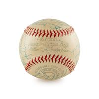 An Impressive Multi Signed Autograph Vintage 1955 Hall of Fame Induction Weekend Baseball Featuring Joe DiMaggio, Jimmie Foxx and 18 Others (Beckett Authentication Services)