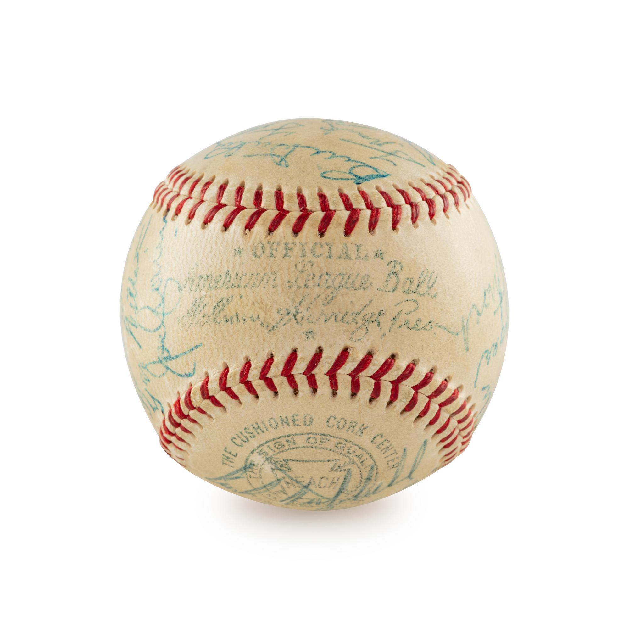 An Impressive Multi Signed Autograph Vintage 1955 Hall of Fame Induction Weekend Baseball Featuring Joe DiMaggio, Jimmie Foxx and 18 Others (Beckett Authentication Services)