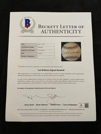 A Ted Williams Signed Autograph Baseball (Beckett Authentication Services Letter BAS Certified),